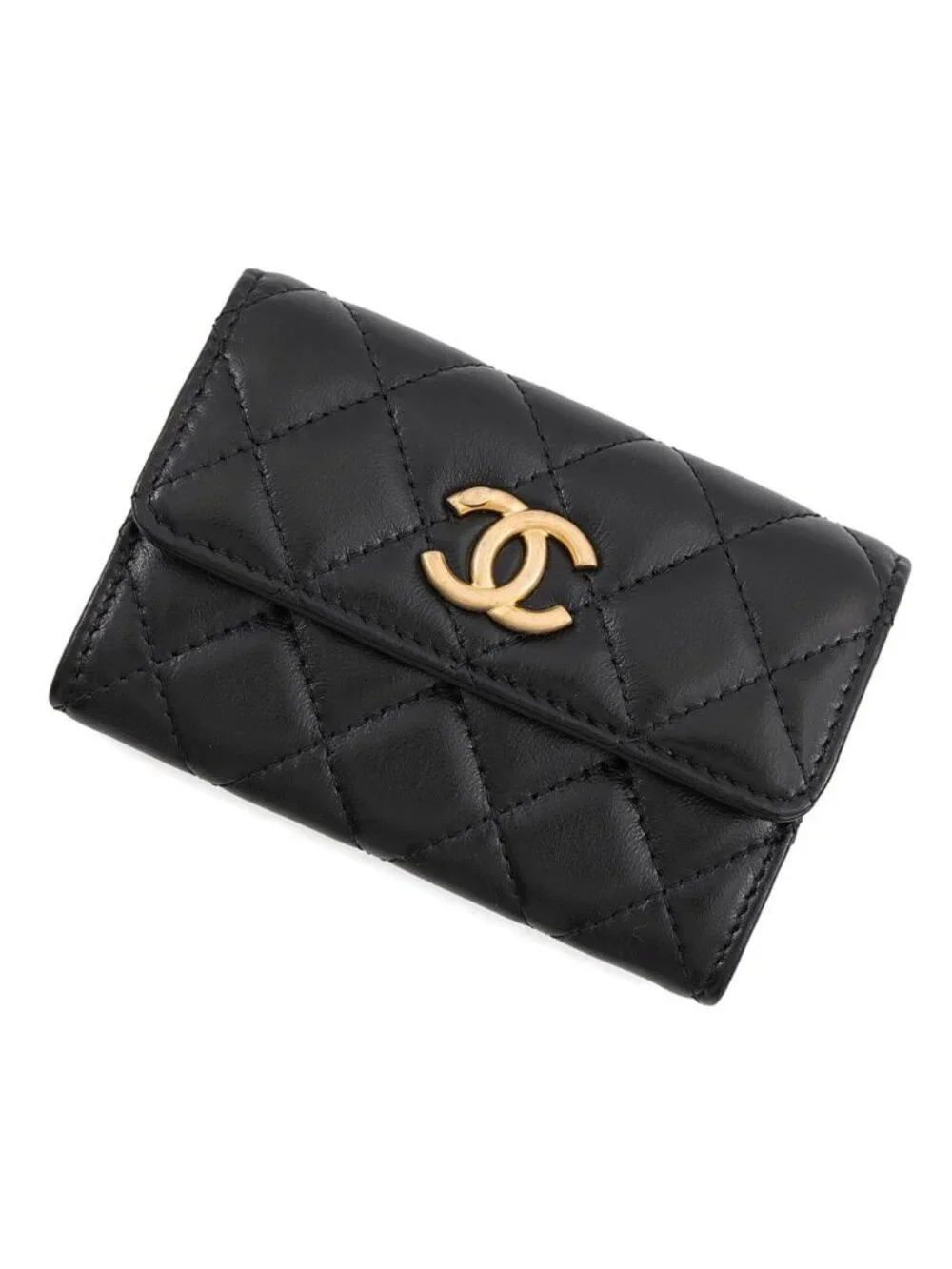 Chanel Card Case Quilted CC Logo Lambskin Business Black